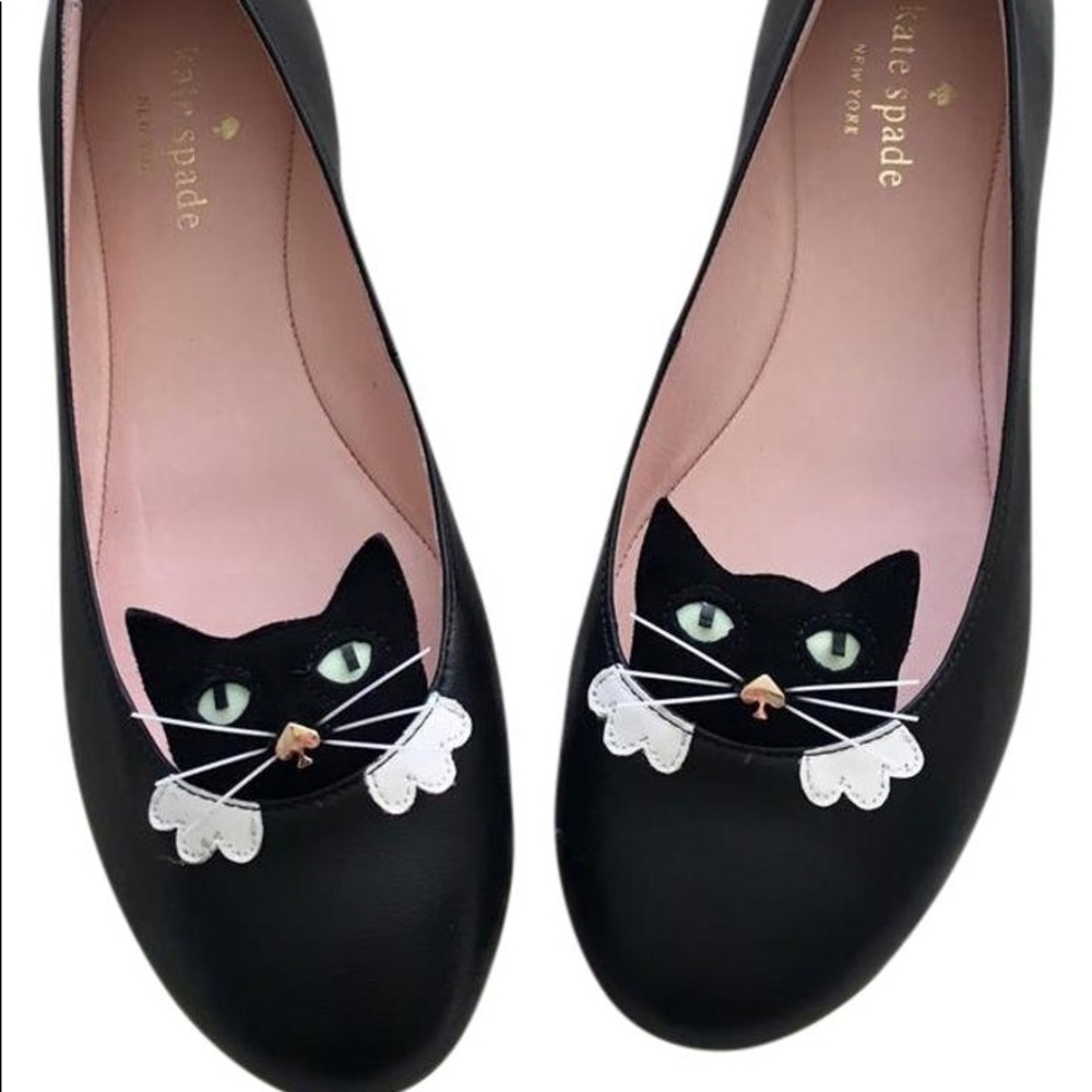 Kate spade black whiskers kitty cat ballet flats